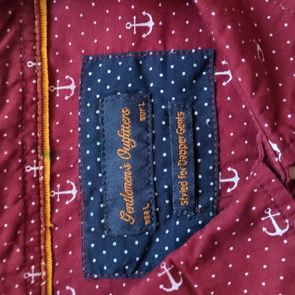 Gentlemen's Outfitters Anchor Polka Dot Short Sleeve Button Down Shirt Maroon L - Picture 5 of 9